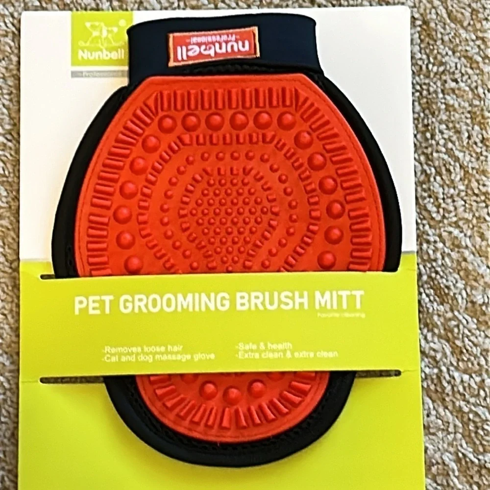 nunbell Pet Grooming Brush Mitt Gloves - Red - BRAND NEW